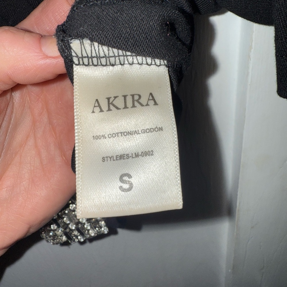 AKIRA Black Embellished Crop Top with Mandarin Collar - Picture 3 of 5